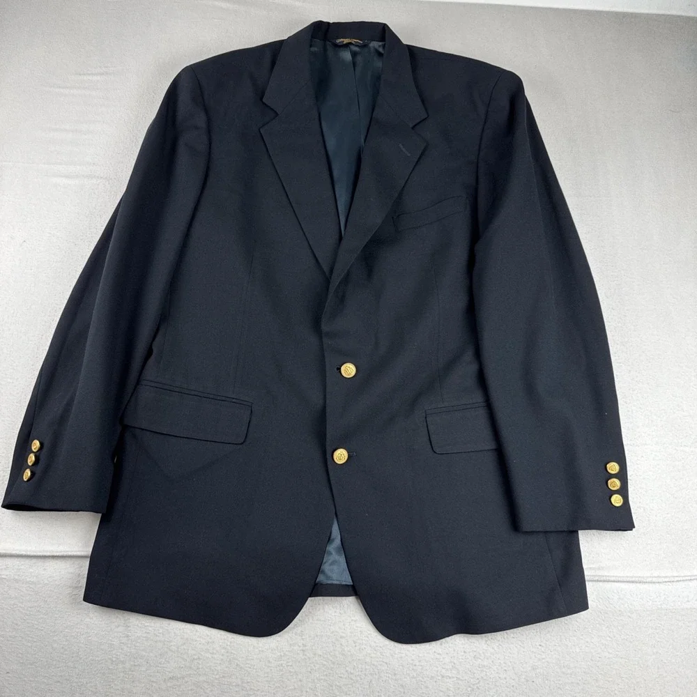 VTG Brooks Brothers Brooksease Mens Black Blazer Gold Buttons 44L Wool Classic